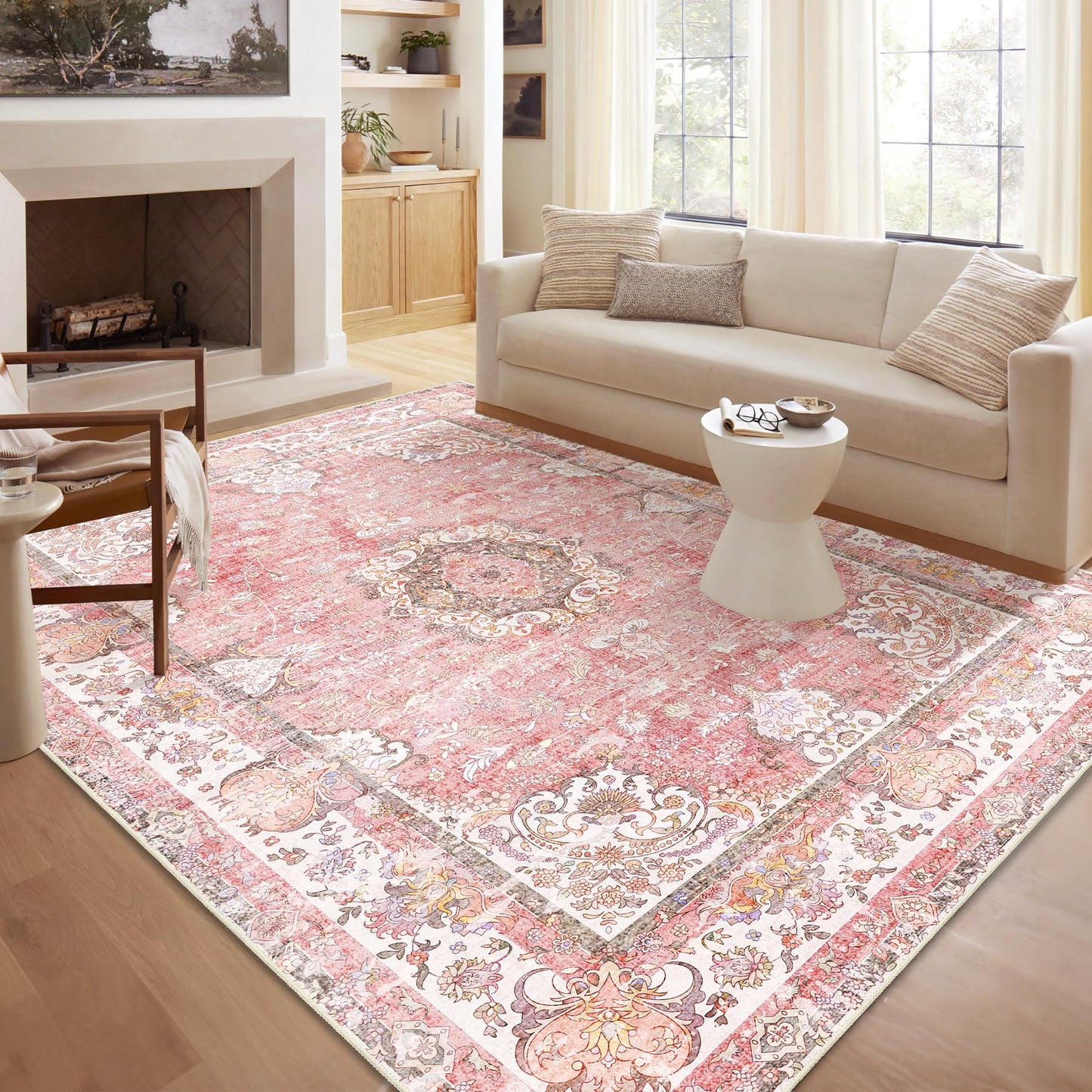 Castage 5x7 Area Rugs Washable Pink Rug for Living Room Bedroom Boho Floral