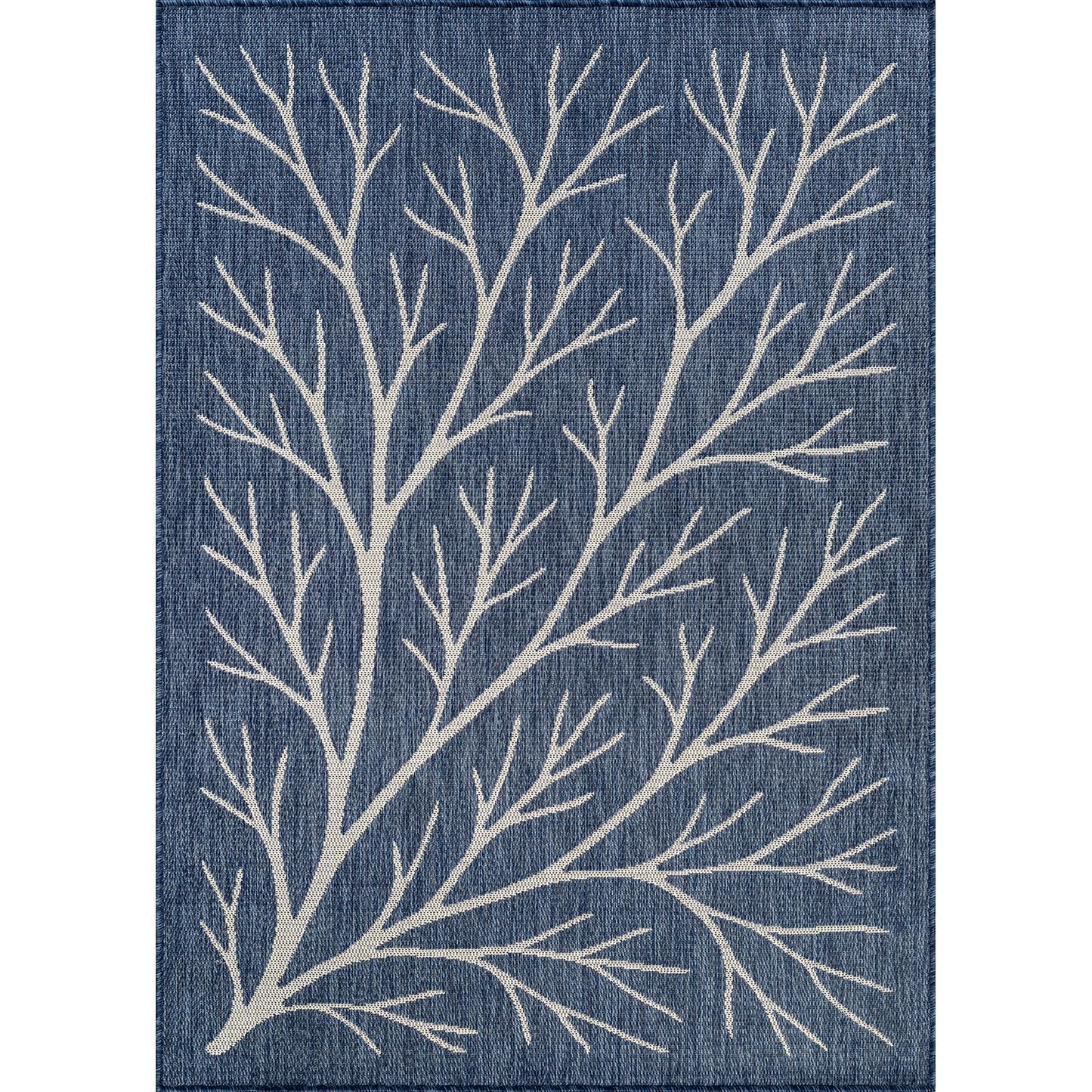 Washable Indoor Outdoor Rug 5x7 Modern Area Rugs Branch Pattern Non Shedding Waterproof Easy Clean Patio Deck Porch Living Room Bedroom Garden RV (5 X 7 Blue)