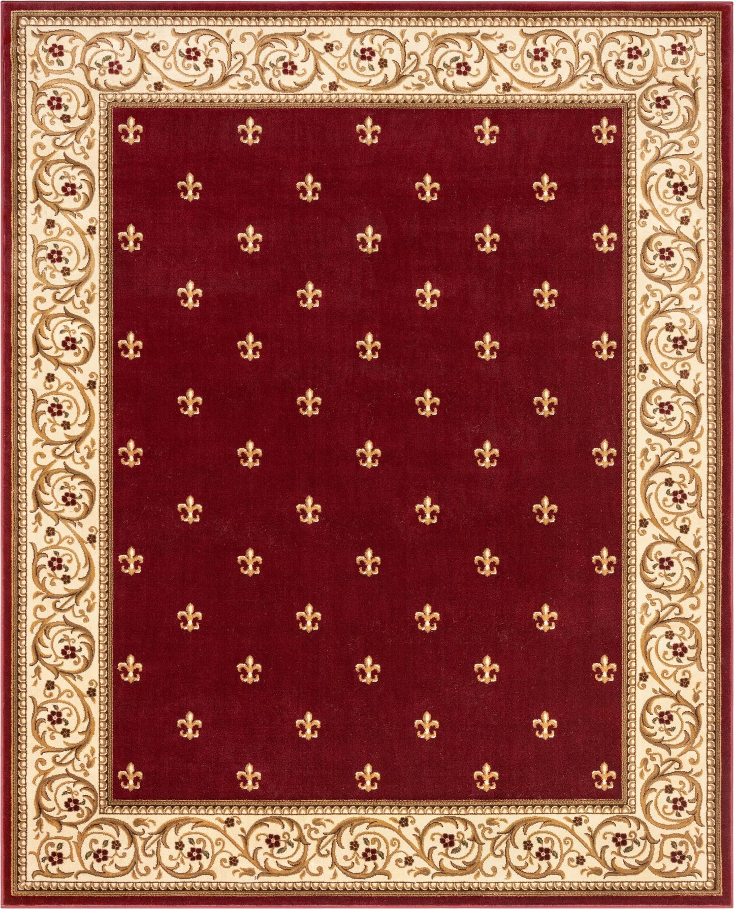 Well Woven Fleur de Lis Elegance Traditional Red 8x10 (7'10" x 9'10") Area Rug – 100% Jute Backing, Durable Living Room, Bedroom & Dining Room Area Rug