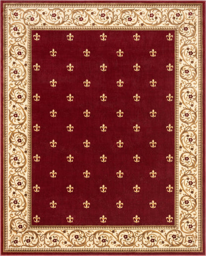 Well Woven Fleur de Lis Elegance Traditional Red 8x10 (7'10" x 9'10") Area Rug – 100% Jute Backing, Durable Living Room, Bedroom & Dining Room Area Rug