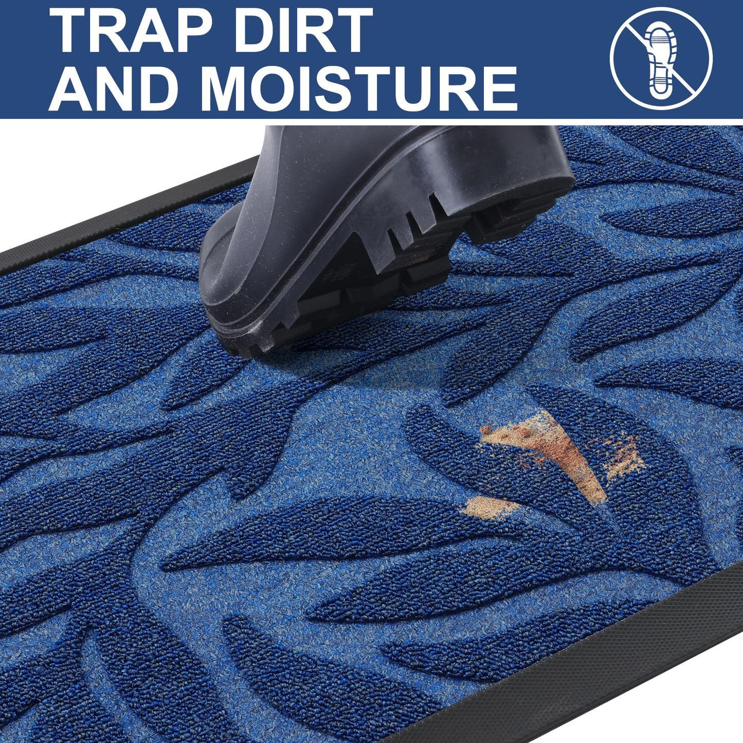 Smiry Front Door Mat Indoor Outdoor Entrance, Heavy Duty Natural Rubber, Trap Dirt and Moisture, Non-Slip Doormats, Low Profile, Easy Clean Patio Porch Entryway Mat, 29.5x17, Ocean Blue
