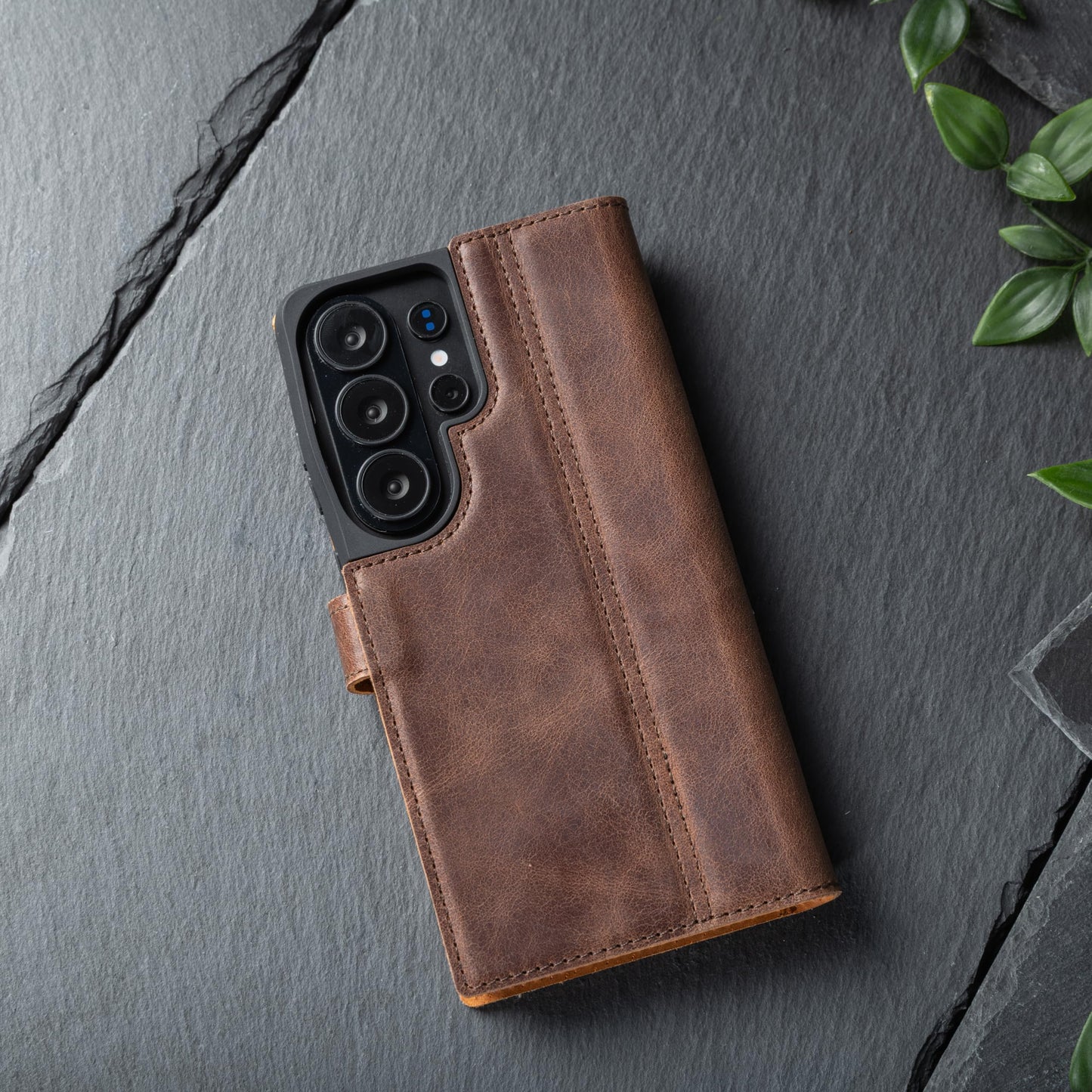 Snakehive Genuine Leather Wallet Case for Samsung Galaxy S26 Ultra – Flip Cover with Card Slots & Stand (Brown)