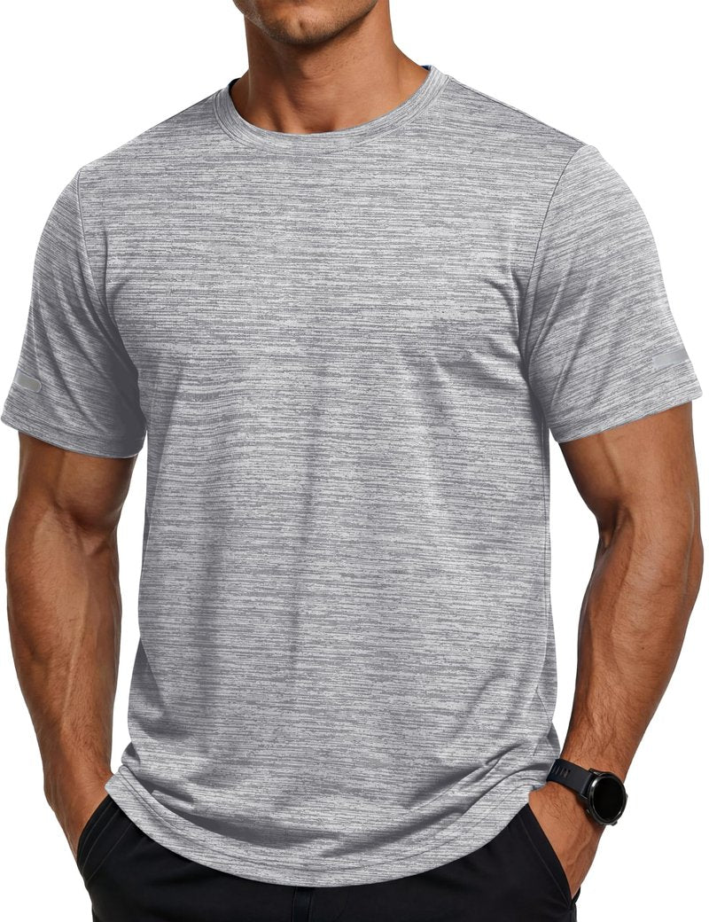MAGCOMSEN Men's Athletic Running T-Shirts Quick Dry Workout Shirts Short Sleeve Sports Gym Activewear Light Grey, XL