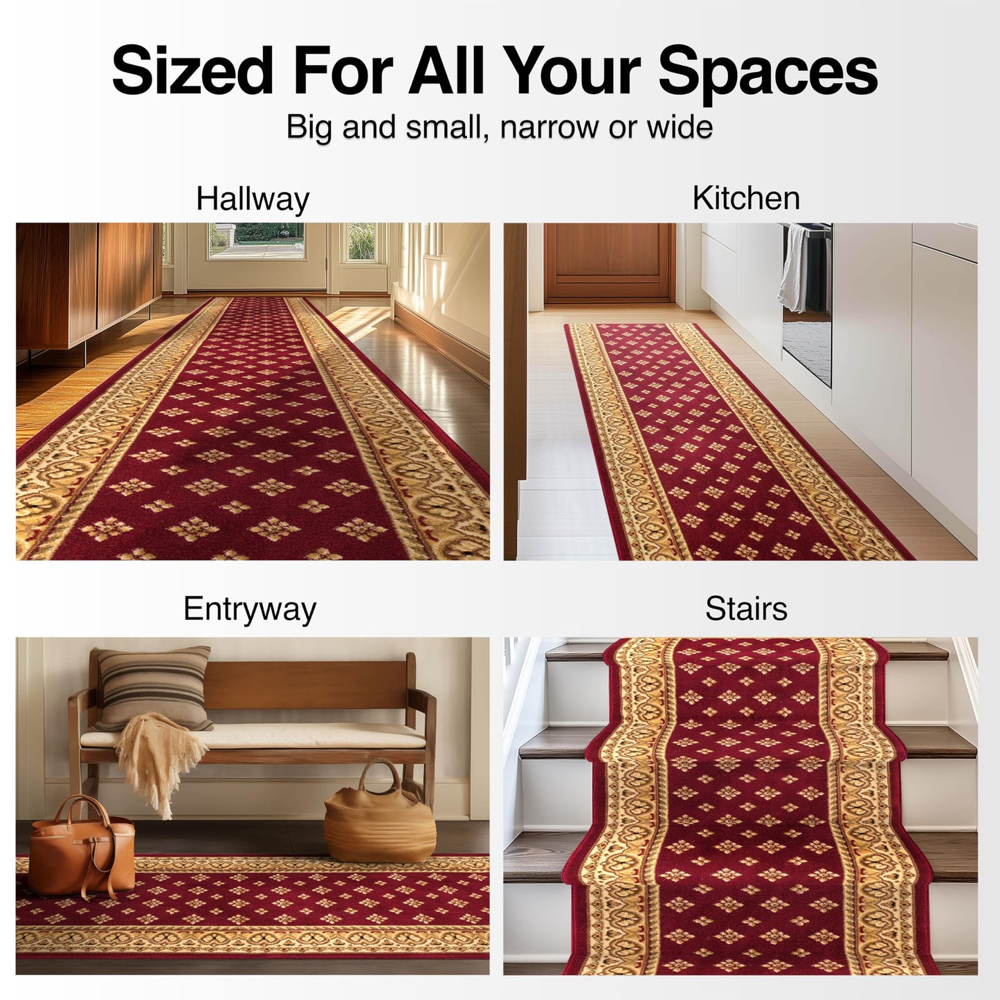 Well Woven Custom Size Hallway Stair Runner - Choose Your Custom Length - Noble Palace Red French European Traditional 27 Inch Wide x 11 Feet Long Runner (27" x 11') Floral Border Carpet