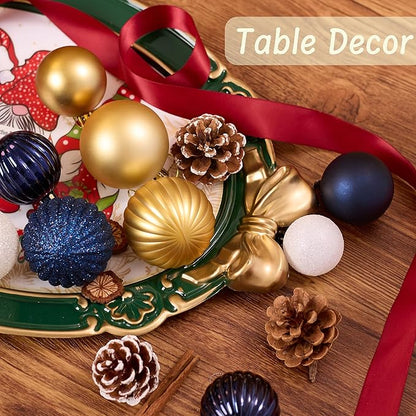 50Pcs Christmas Balls Ornaments for Xmas Christmas Tree, Blue and Gold Shatterproof Christmas Tree Decorations Hanging Ball for Holiday Party Decor(1.57"-2.36")