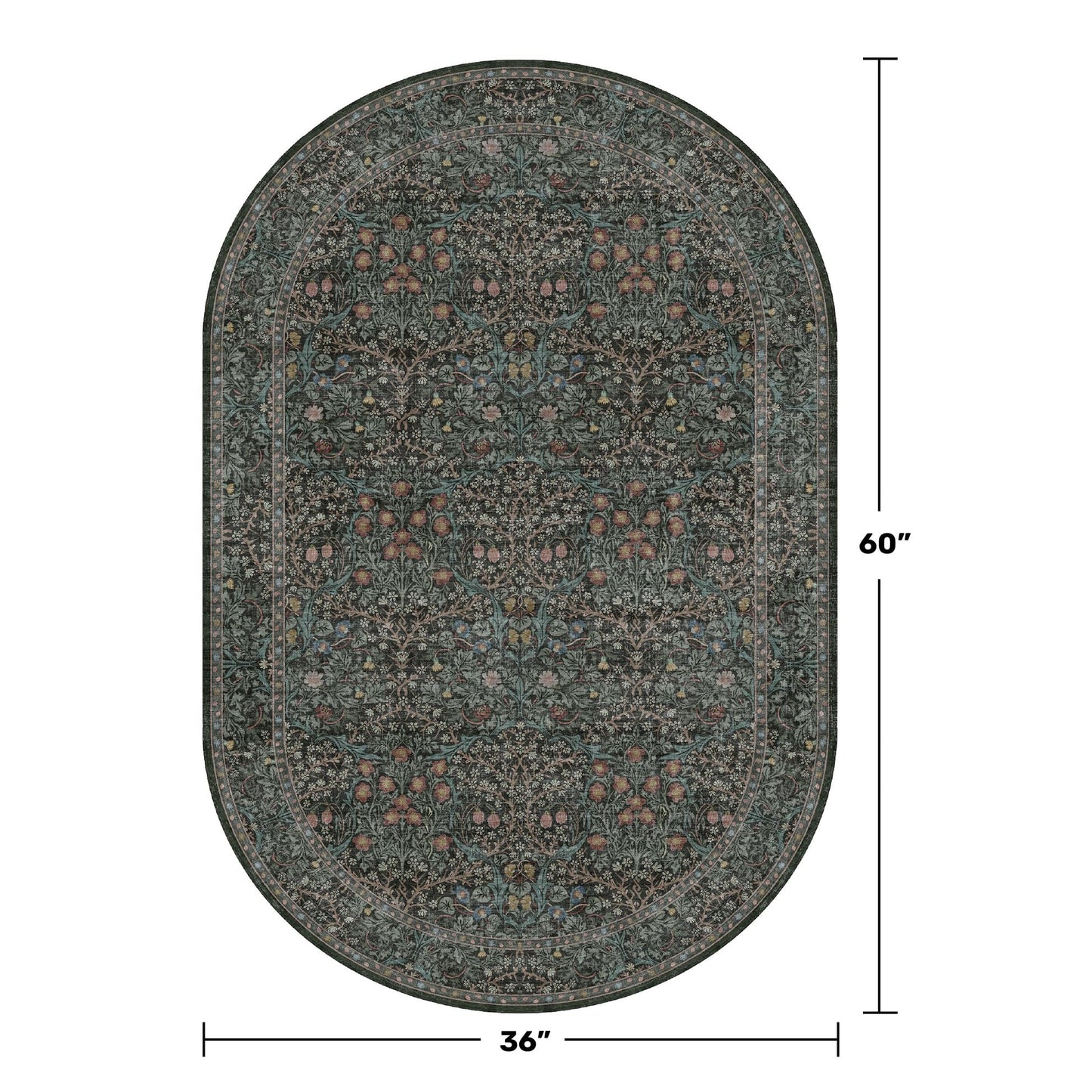 Washable 3x5 Oval Entryway Rugs, Small Oval Area Rugs for Bathroom, Kitchen, Bedroom, Reading Corner, Laundry Room, Mudroom, Non-Slip Stain Resistant Low Pile Throw Rug Indoor Door Mat (Dark Green)