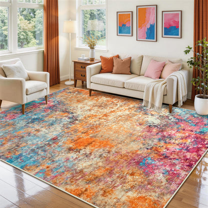 8x10 Area Rugs for Living Room Rug Washable: Abstract Large Rug for Dining Room Bedroom Carpet Non Slip 8 by 10 Indoor Modern Nursery Home Office Colorful
