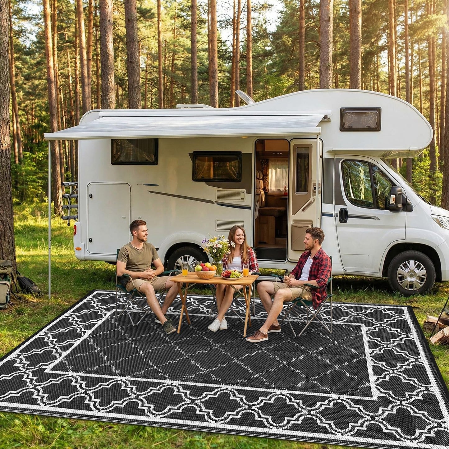 Garvee Reversible Outdoor Rug 5x8, Waterproof Outdoor Plastic Straw Rug with Interlacing Pattern, RV Mat for Picnics, Patio, Camping, Balcony, Deck, Backyard, Porch