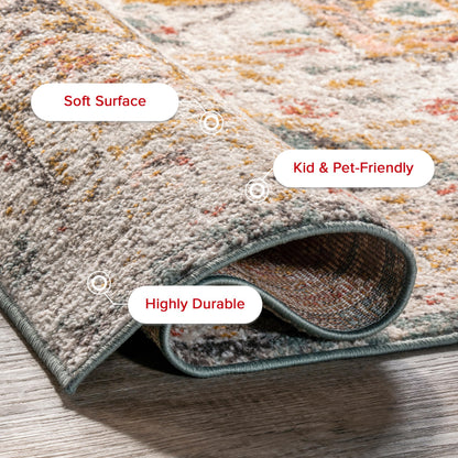 nuLOOM Performance Oriental Style Area Rug, Vintage Design, Durable, Easy to Clean, Justine Beige, 4' x 6'
