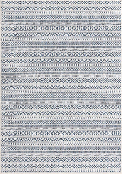 Unique Loom Outdoor Striped Collection Area Rug - Maia (4' 1" x 6' 1" Rectangle, Light Blue/Ivory)