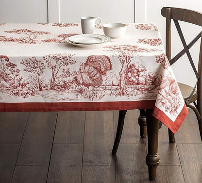 Maison d' Hermine Table Cloth Square Table 100% Cotton 60 x 60 Inches Fall Tablecloth Reusable Everyday Use for Thanksgiving Christmas Decorations Dining Farmhouse Party (Holy Jouy - Red)