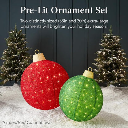 Best Choice Products 2pc Lighted Pop-Up Outdoor Christmas Ornament Set, Holiday Ball Decoration w/ 180 LED Lights, 8 Light Functions - Red/White