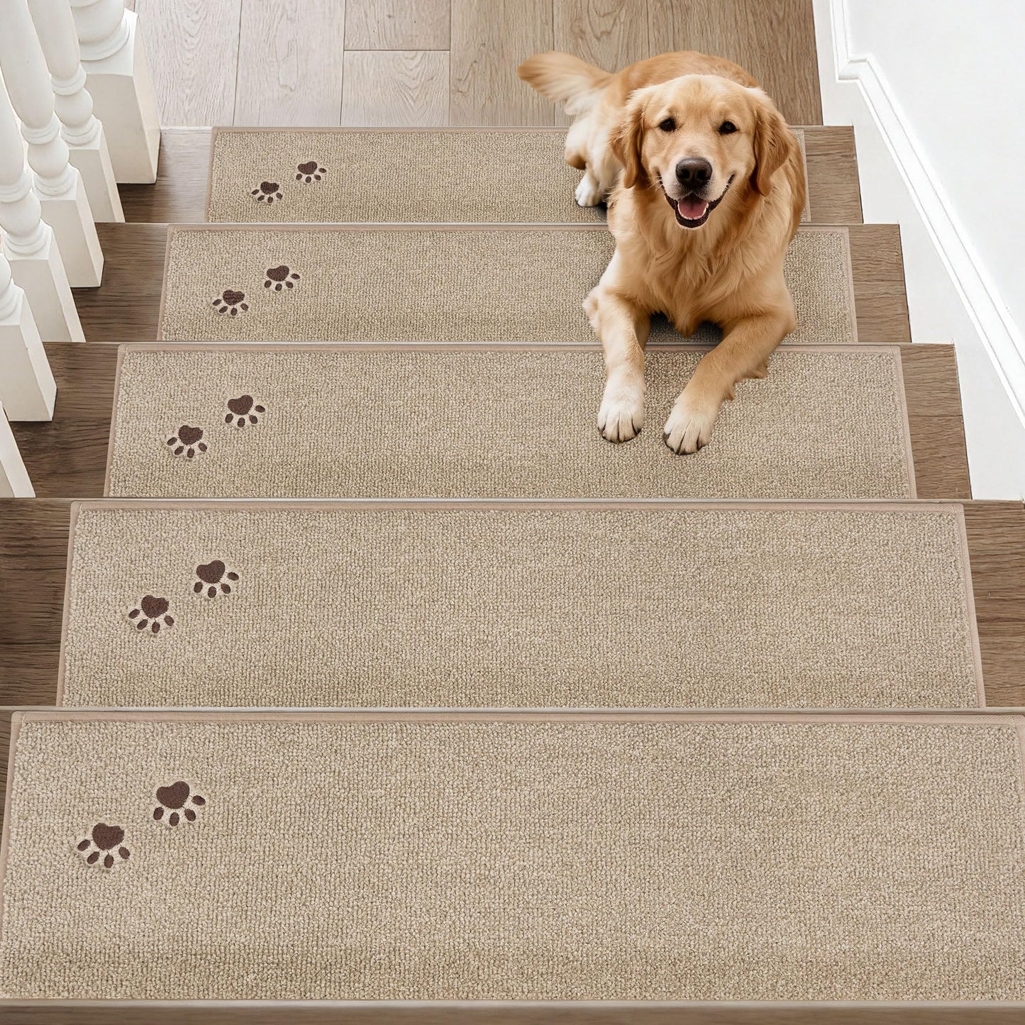 BEQHAUSE Stair Treads for Wooden Steps 28inX9in, Non Slip Carpet Stair Treads Indoor Stair Runners Machine Washable, Soft Stair Rugs Mat Surface Polyester TPE Backing, 4pcs, Beige