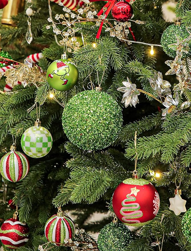 6Pcs Large Christmas Ball Ornaments 4" Lime Green Red and White Xmas Tree Decorations Set Shatterproof Plastic Ornaments for Tree, Hanging Décor for Office Holiday Home Indoor&Outdoor