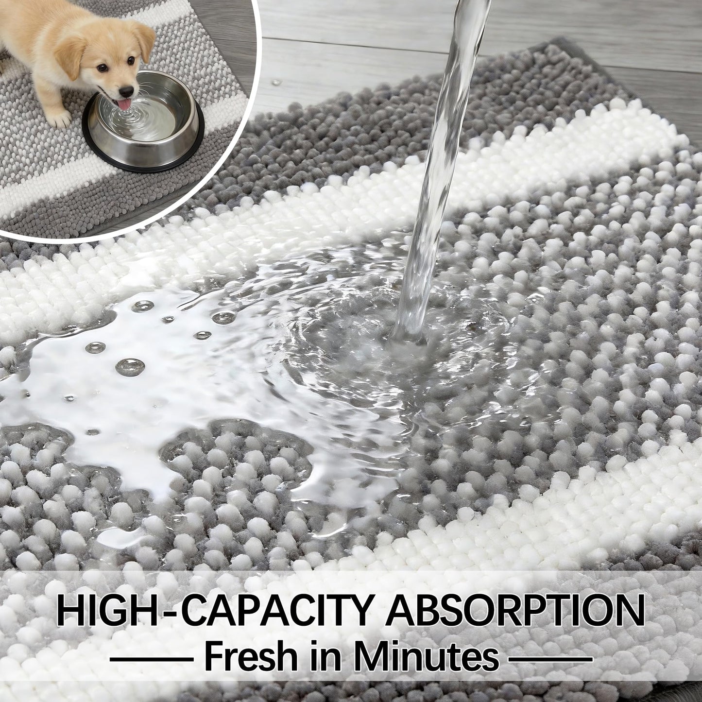 Fogkiss Dog Door Mat for Muddy Paws - Absorbent Quick-Dry Non-Slip Washable Chenille Pet Rug, Indoor Entryway Mat for Front Door & Crate (Gray White, 36" L*24" W)