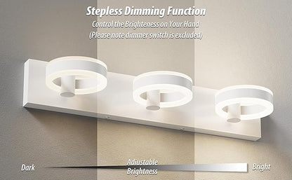 LED Bathroom Light Fixtures, 24inch White Vanity Lights, Modern 3 Light Acrylic Wall Sconces, 350° Rotatable Wall Lighting Fixture Over Mirror