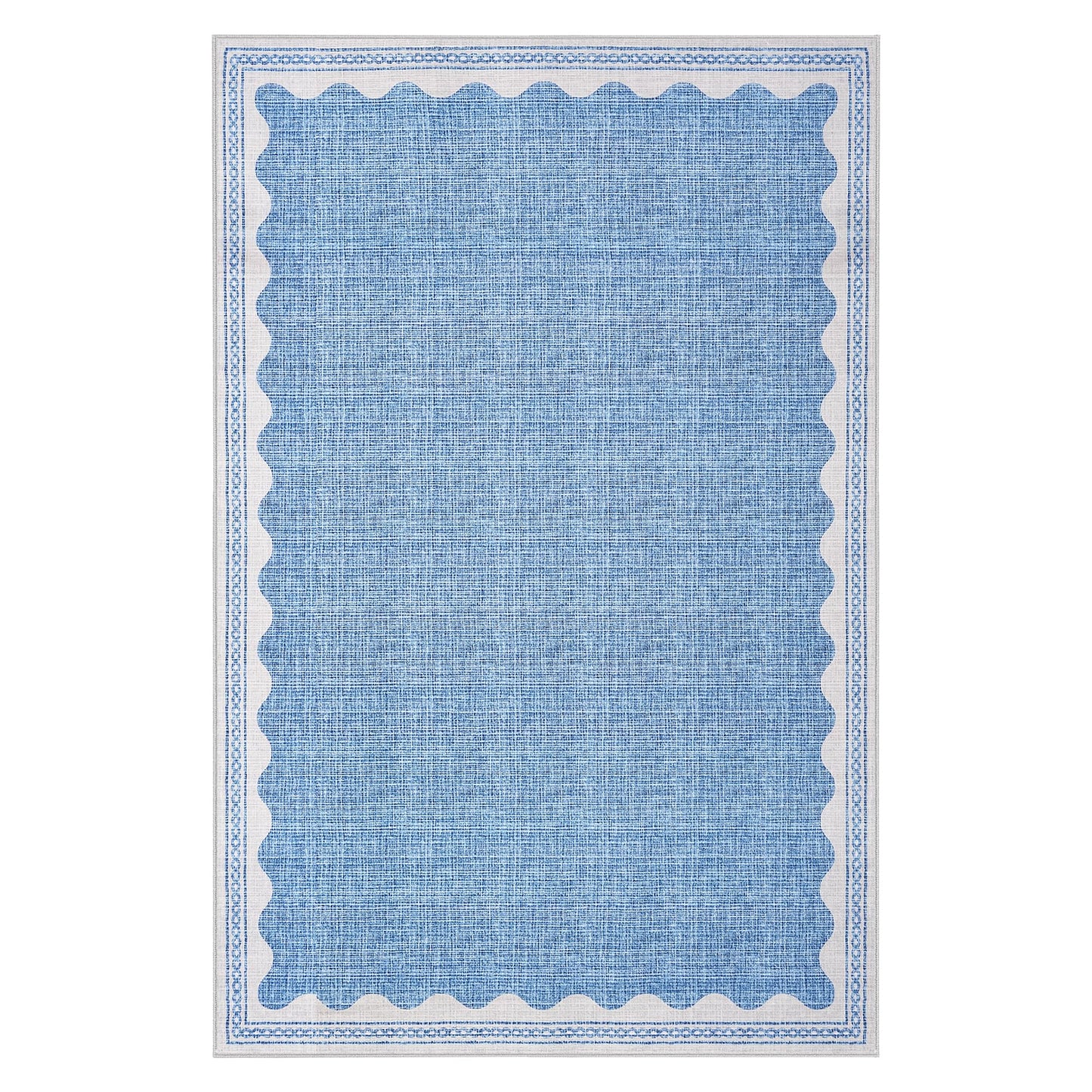 GarveeHome 4 x 6 Rug Non-Slip Washable Low-Pile Carpet - Scalloped Solid Blue Modern Minimalism Rugs for Bedroom Living Room Nursery Kitchen Entryway Indoor Mat with Rubber Back