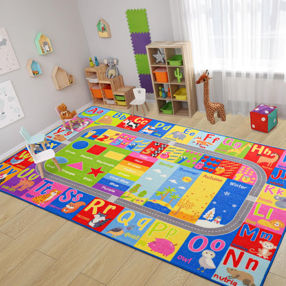 Flagover Kids Rug for Playroom Classroom, ABC Alphabet Numbers Play Toddlers Rugs, 3x5 Learning Educational Bedroom Floor Mat, Washable Baby Carpet for Boys Room, Nursery, Preschool, Daycare