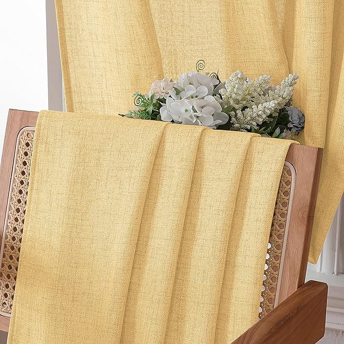 Tollpiz Linen Curtain Living Room Rod Pocket Semi Sheer Curtains Burlap Light Filtering Thick Linen Drape for Bedroom, 54 x 72 inches Long, Beige, Set of 2 Panels