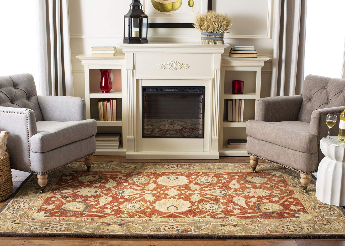 SAFAVIEH Area Rug 8x10 - Anatolia Collection - Large - Rust & Green, Handmade Wool, Traditional Oriental Design, Ideal for Living Room, Bedroom, Office, Dining Space (AN512G)