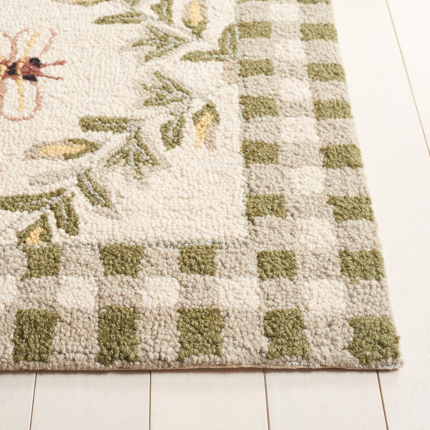 SAFAVIEH Chelsea Collection Area Rug - 6' Square, Ivory & Green, French Country Trellis Design, Hand-Hooked Wool, Ideal for the Living Room, Bedroom, Dining Room (HK55A-6SQ)