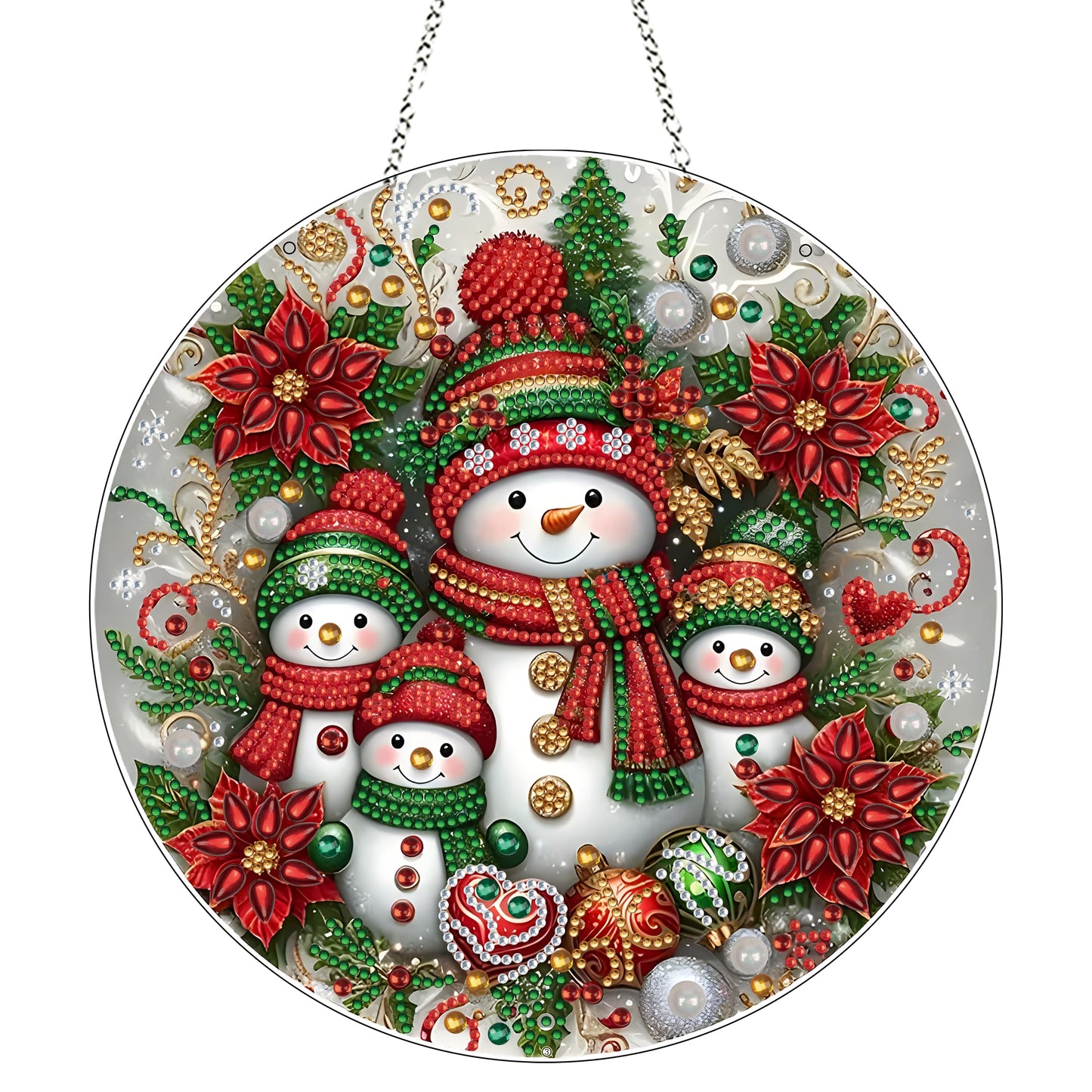 DIY Diamond Art Painting Wreath Kits，Special Shaped Rhinestone Hanging Ornament Diamond Art Window Pendants for Gift Home Garden Wall Hanging Kits,Double Sided (Snowman-1)