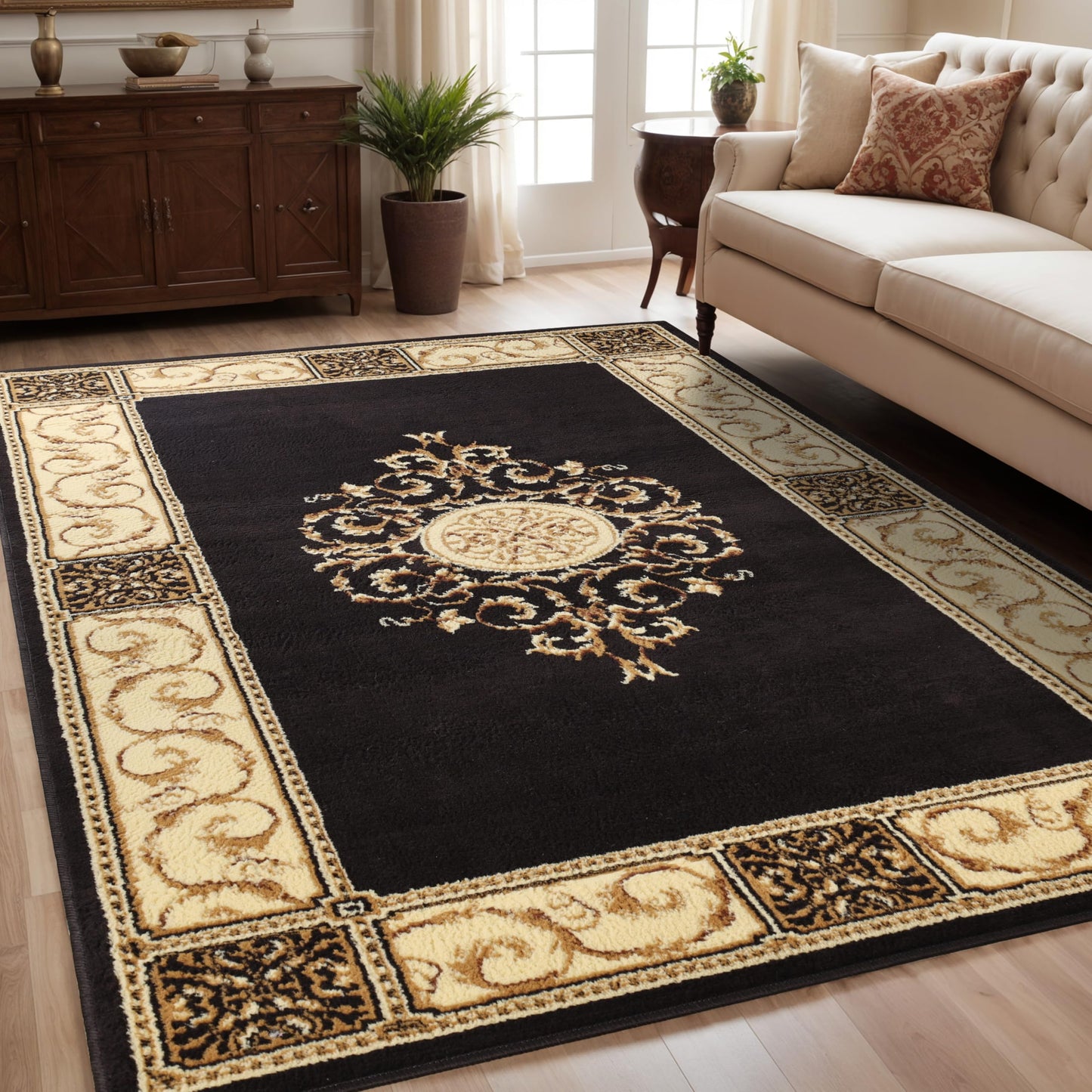 Superior Indoor Area Rug, Jute Backing, Plush Floral Rugs for Entryway, Living Room, Kitchen Floors, Bedroom, Office Floor Cover, Medallion Rugs, Elegant Medallion Collection, 6' x 9', Coffee