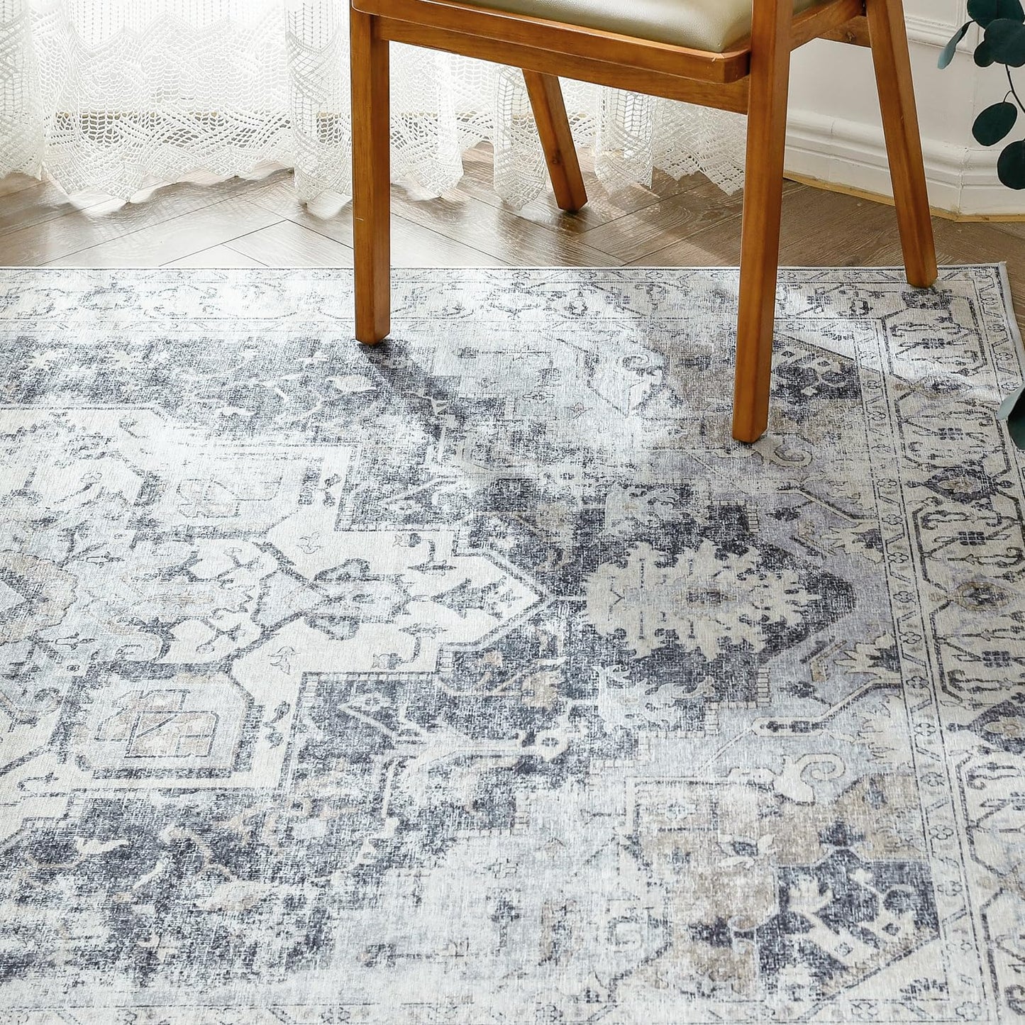 jinchan Kelda Runner Rug 3x8 Vintage Hallway Rug Kitchen Washable Runner Retro Lightweight Non-Slip Low Pile Thin Distressed Carpet for Entryway Bathroom Laundry Room Bedroom Stairway Grey