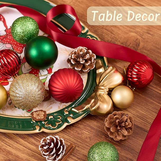 Christmas Tree Decorations Ornament Set, 50ct Red Green and Gold Shatterproof Christmas Ball Ornaments Hanging Xmas Holiday Party Decor(1.57"-2.36")
