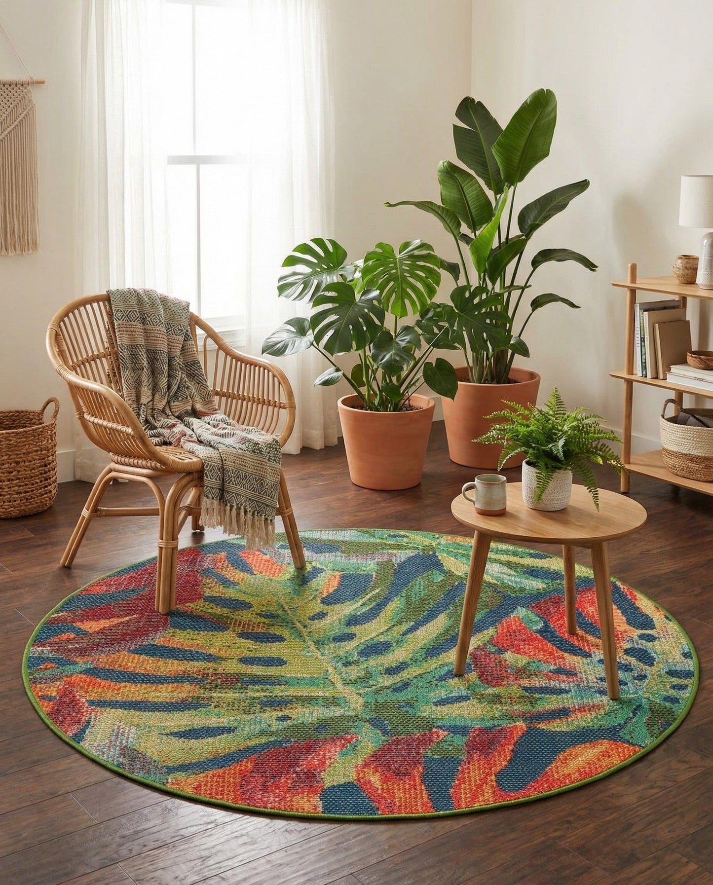 Rugs.com Baja Outdoor Collection Rug – 4 Ft Round Multi Medium-Pile Rug Perfect for Kitchens, Dining Rooms