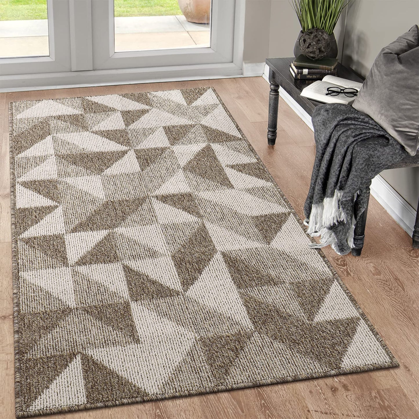 Indoor Doormat 36"x 59", Absorbent Front Back Door Mat Floor Mats, Rubber Backing Non Slip Door Mats Inside Mud Dirt Trapper Entrance Front Door Rug Carpet, Machine Washable Low Profile-Brown Geome