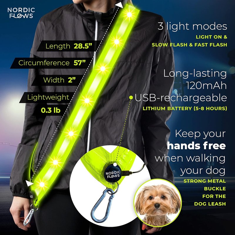Rechargeable LED Safety Vest - Reflective Lighted Sash for Night Running | Dog Walking Gear
