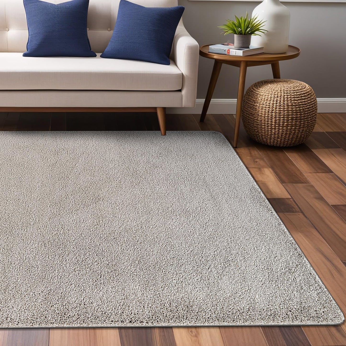 Luul Home Non Slip Solid Area Rug Gray 5x7 Rubber Back Soft Rugs for Living Room Kitchen Bedroom and Hallway Stain Resistant Washable Easy Cleaning Non Shedding Carpet Gray 5 x 7