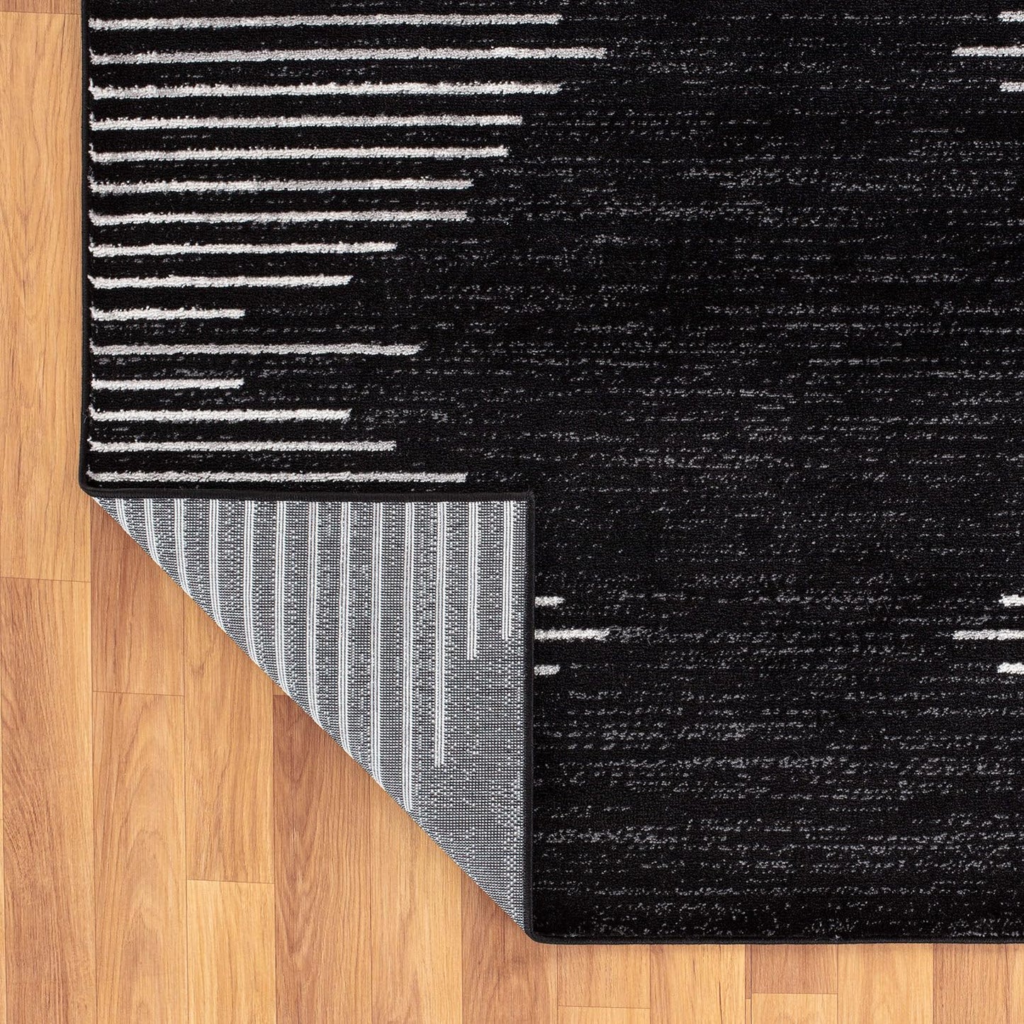 Rugshop Bohemian Stripe Stain Resistant High Traffic Living Room Kitchen Bedroom Dining Home Office Round Area Rug 6' Round Black