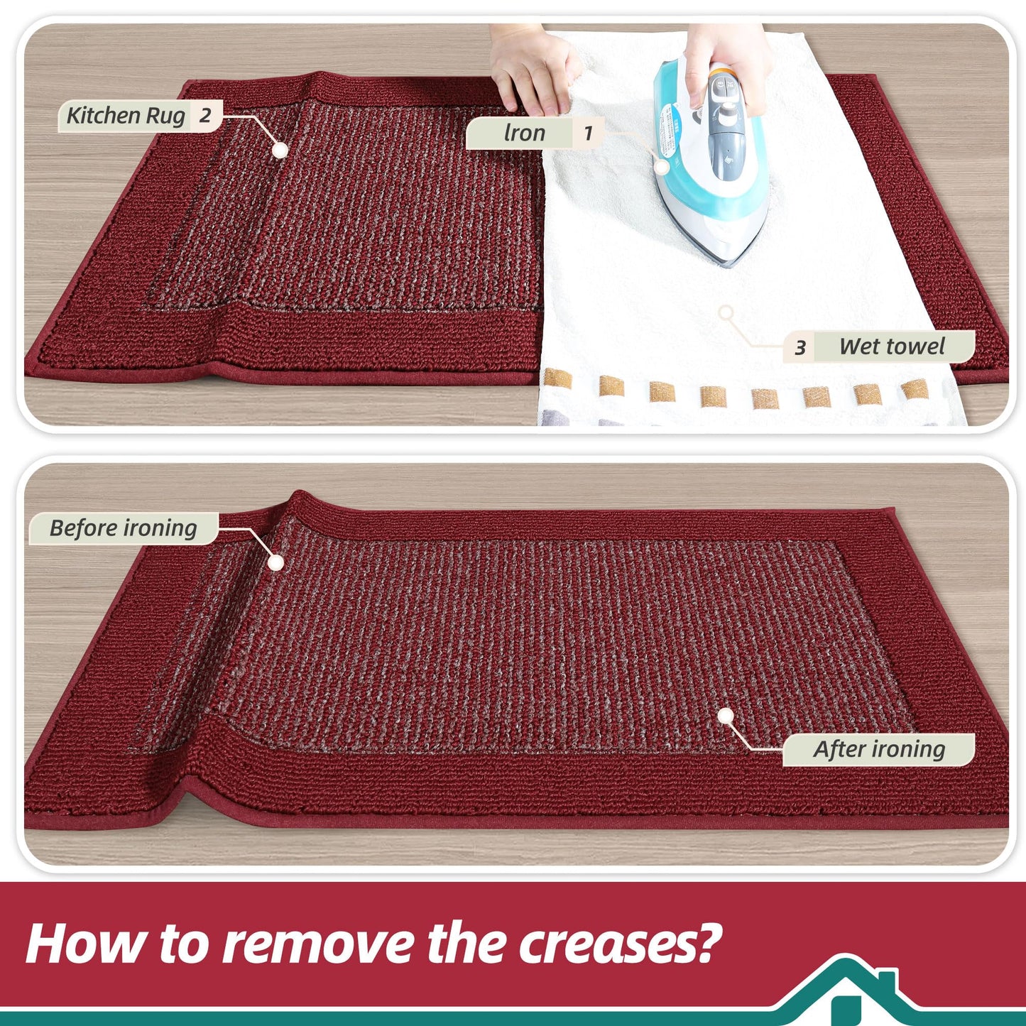 BEQHAUSE Kitchen Rugs and Mats Set of 2 Non-Slip Kitchen Mats for Floor, Absorbent and Stain Resistant Kitchen Runner, Machine Washable Rugs for Kitchen, Laundry & Sink, 20"x32"+20"x48", Red