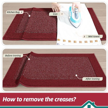 BEQHAUSE Kitchen Rugs and Mats Set of 2 Non-Slip Kitchen Mats for Floor, Absorbent and Stain Resistant Kitchen Runner, Machine Washable Rugs for Kitchen, Laundry & Sink, 20"x32"+20"x48", Red