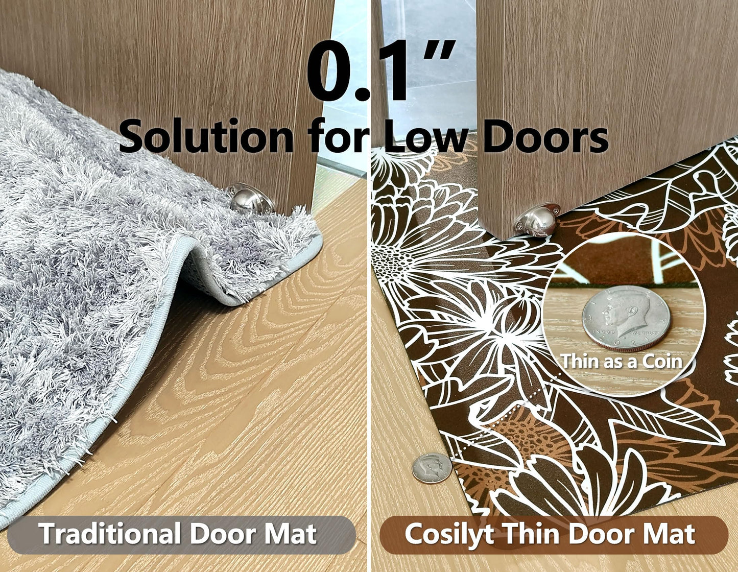 Cosilyt Smart Water Barrier Tech 0.1" Pro Ultra Thin Door Mat, Coffee Brown