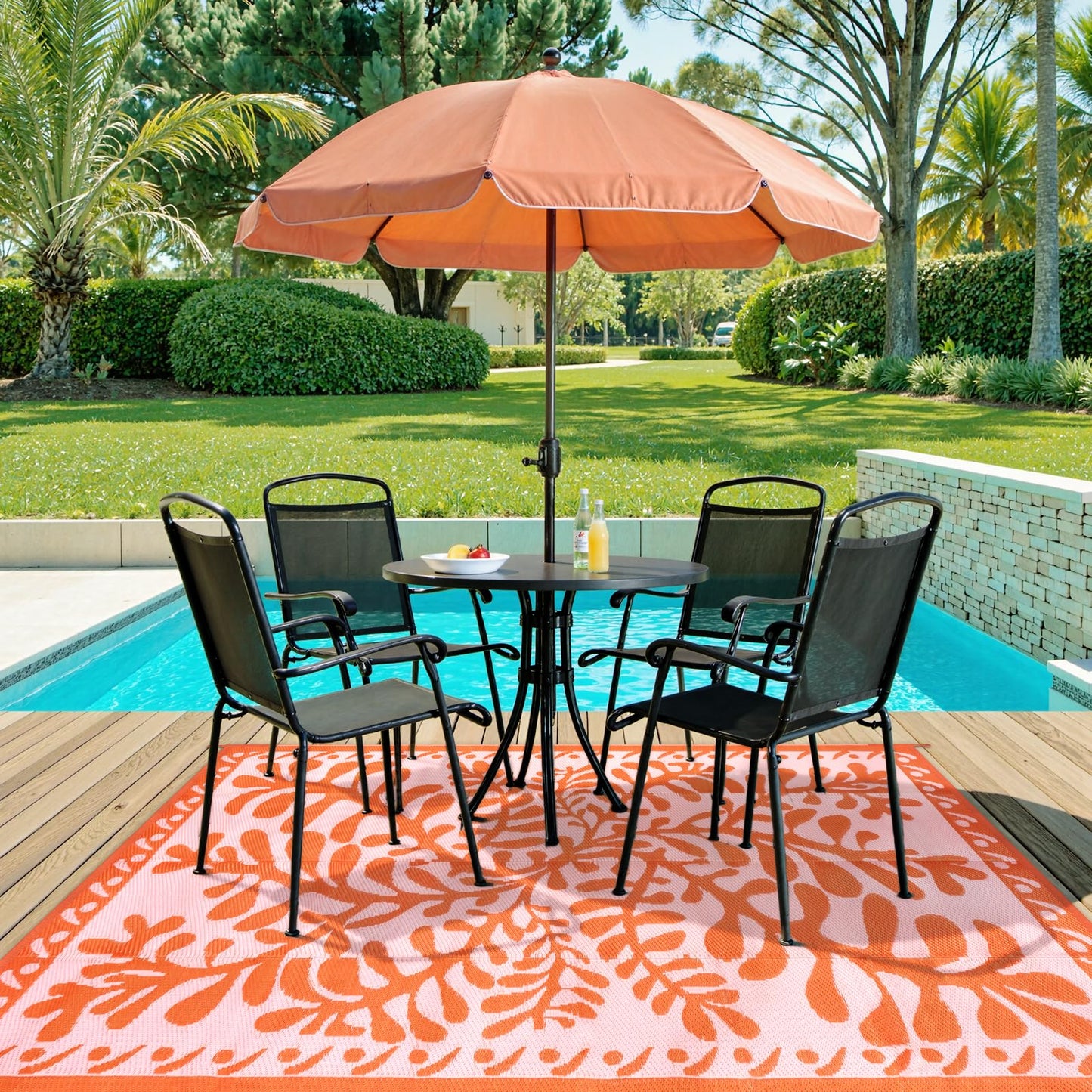 Anidaroel 6'x9' Outdoor Rug for Patio, Reversible Waterproof Patio Rug, Outdoor Plastic Straw Rug Outside Area Rug, RV Mat for Camping, Porch, Balcony, Pool Deck, Backyard (Orange, 6’x9')