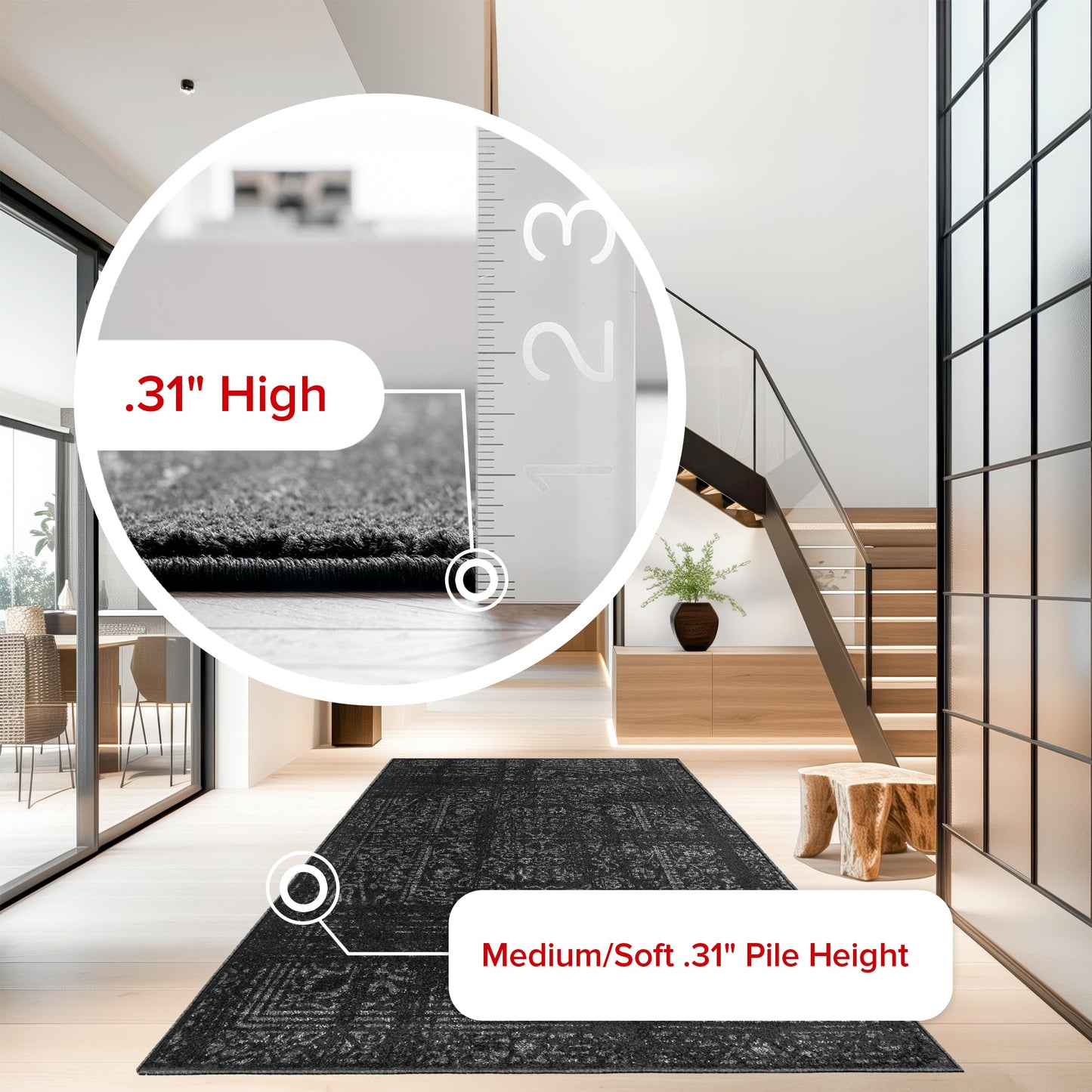 nuLOOM Arlena Vintage Traditional Area Rug - 4x6 Area Rug Modern/Contemporary Black/Grey Rugs for Living Room Bedroom Dining Room Kitchen