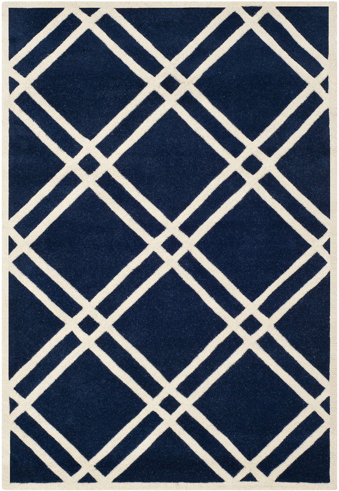 SAFAVIEH Chatham Collection 4' x 6' Dark Blue/Ivory CHT740C Handmade Diamond Lattice Premium Wool Area Rug