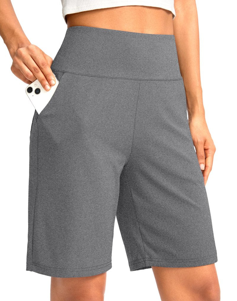 G Gradual Women's Bermuda Long Shorts with Pockets 9" High Waisted Knee Length Shorts for Women Walking Athletic Workout(Charcoal,XXXL)
