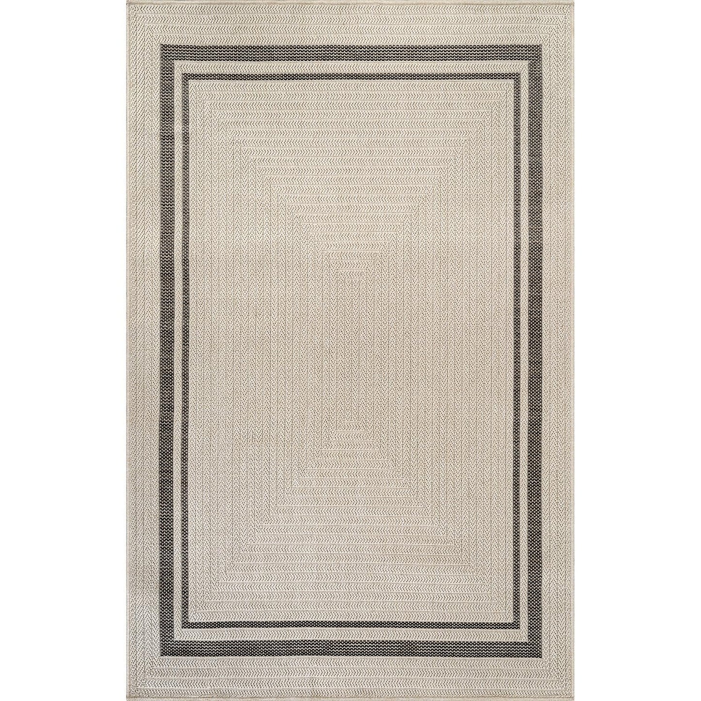 Beverly Rug Easy Jute Bordered Rug 8x10 Washable Durable Indoor Outdoor Area Rugs for Living Dining Room Patio Office Stain Resistant Non Shedding Casual Indoor Outside Carpet 8 x 10 Off-White