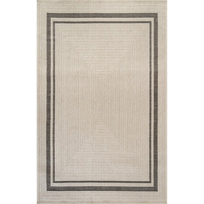 Beverly Rug Easy Jute Bordered Rug 5x7 Washable Durable Indoor Outdoor Area Rugs for Living Dining Room Patio Office Stain Resistant Non Shedding Casual Indoor Outside Carpet 5 x 7 Off-White
