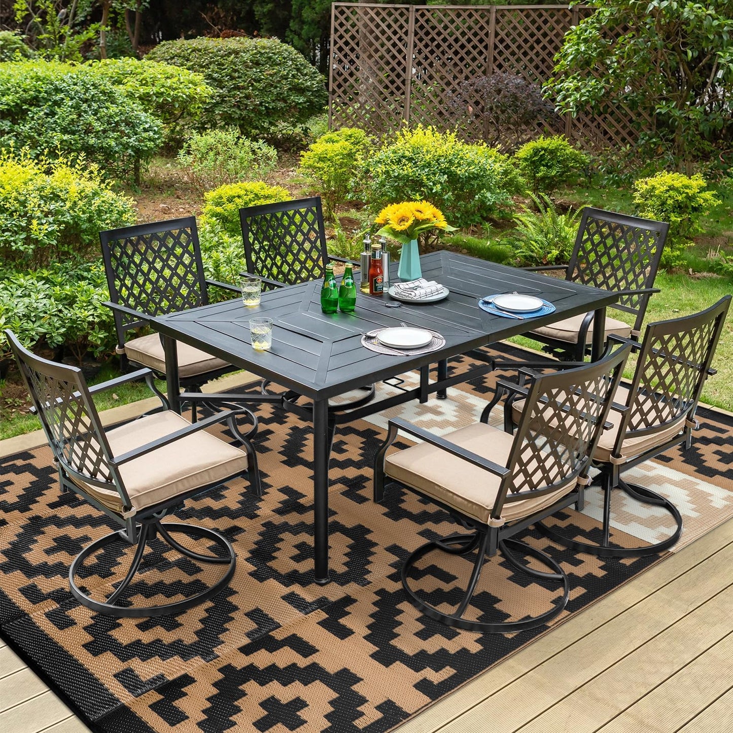 Anidaroel Outdoor Rugs 8x10 for Patios Clearance, Reversible Plastic Straw Outside Rug, Large Outdoor Area Rug RV Camping Mat for Deck, Backyard, Picnic, Beach, Trailer(Black&Brown, 8‘x10')