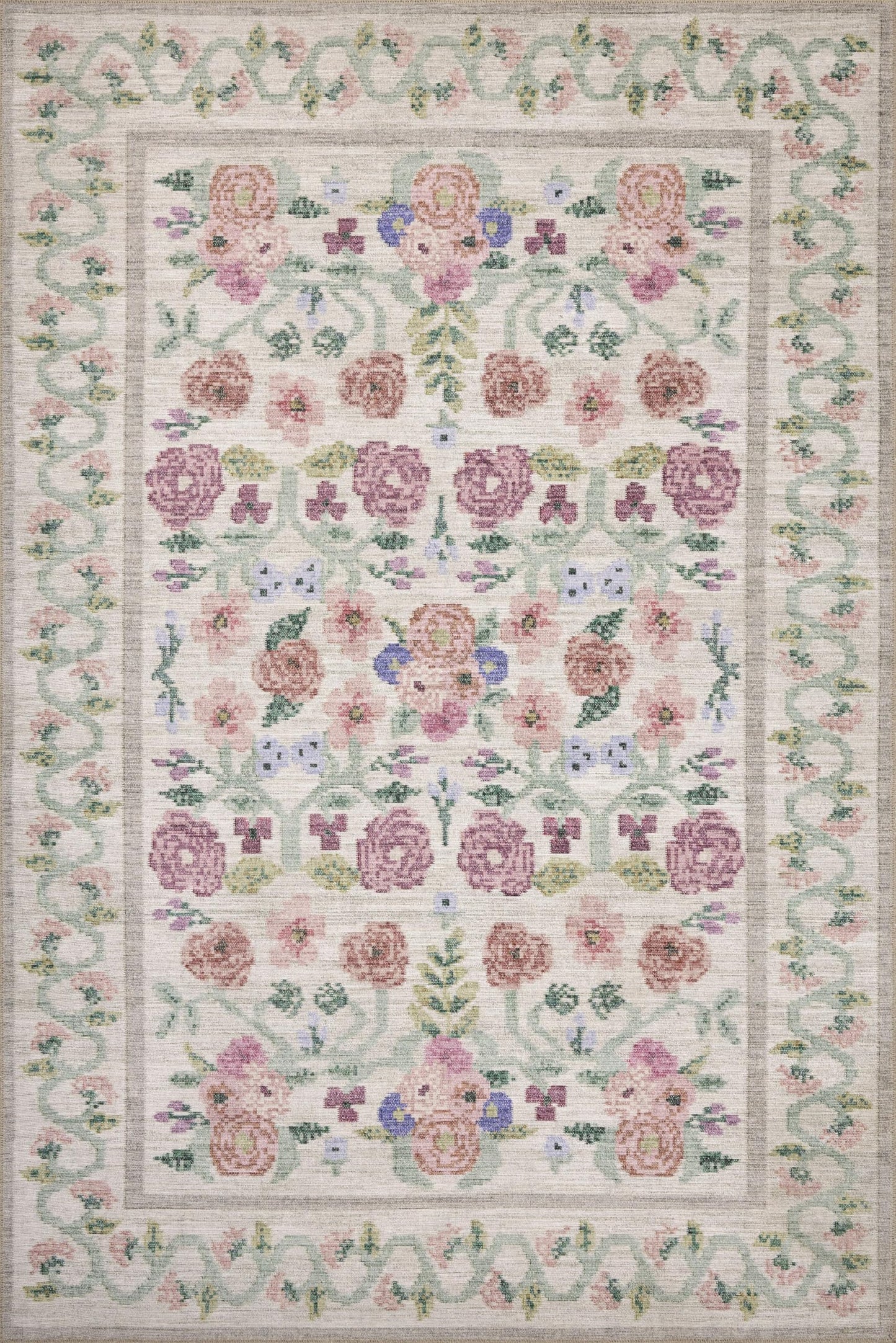 Loloi Rifle Paper Co. Rosa Collection RSA-01 Ivory 5'-0" x 7'-6" Area Rug