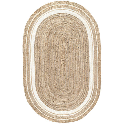 Nuloom Rikki Off-White/Natural, 3' x 5' Oval, Coastal Braided, Jute, Soft and Textured, High Traffic, Stain Resistant, Easy Clean, Durable Area Rug for Bedroom, Living Room, Dining, Foyer, Entryway