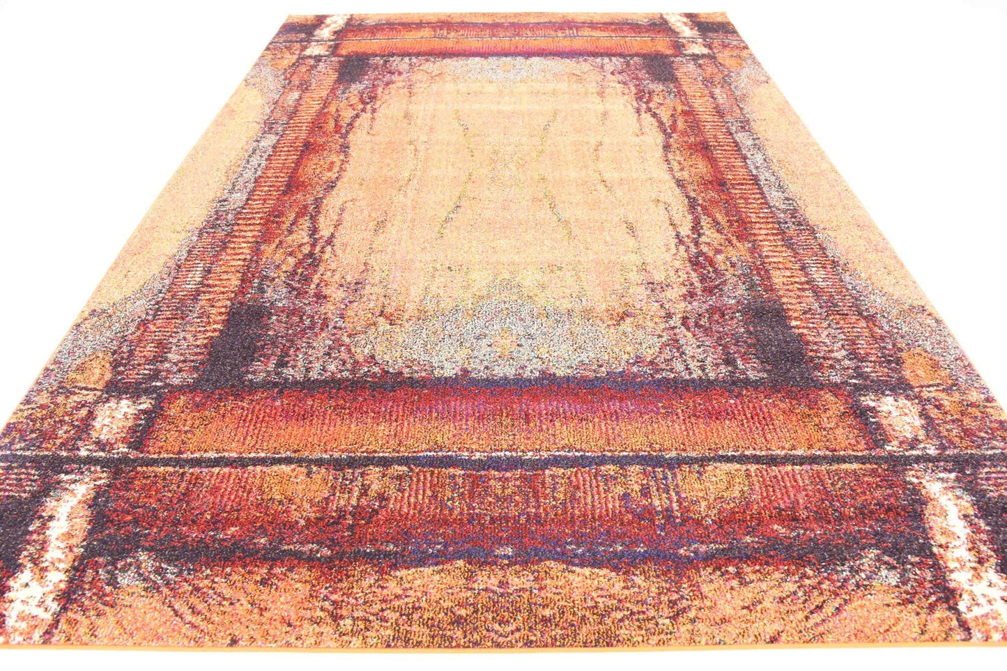 Unique Loom Estrella Collection Rustic, Distressed, Modern, Abstract Area Rug (7' 0 x 10' 0 Rectangular, Orange/Black)