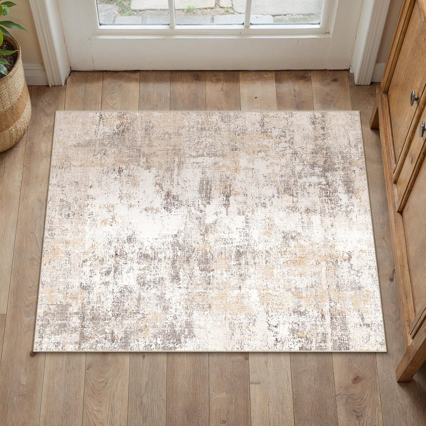 WondRg Kitchen Rug Set of 3 Washable Beige Grey Abstract Kitchen Mats for Floor Non-Slip Kitchen Runner Rug Soft Low Pile for Bathroom Laundry Hallway Sink Entryway
