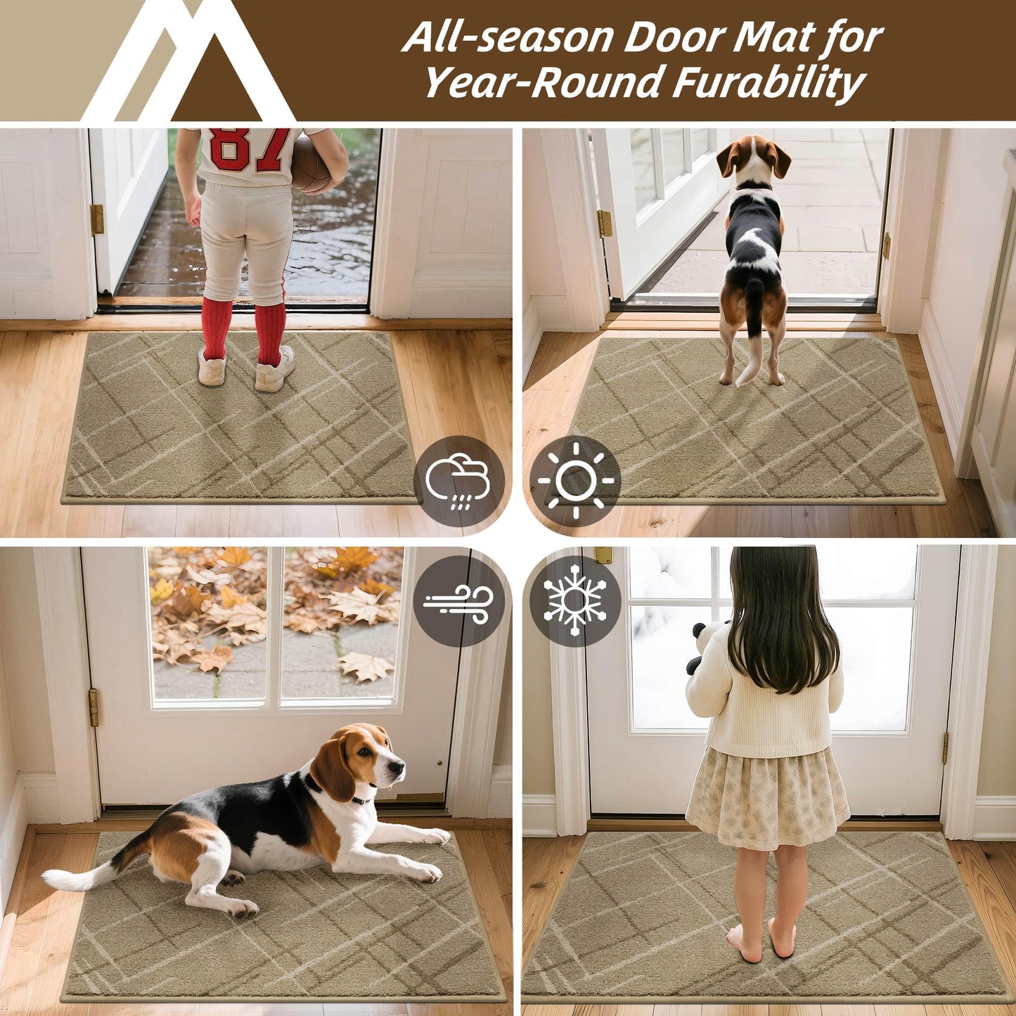 COSY HOMEER Front Door Mat Low Profile Non-Slip Doormat for Entryway, Absorbent Dirt Trapper Washable Entrance Mat, Sturdy Polyester Doormats (32"x20", Beige)