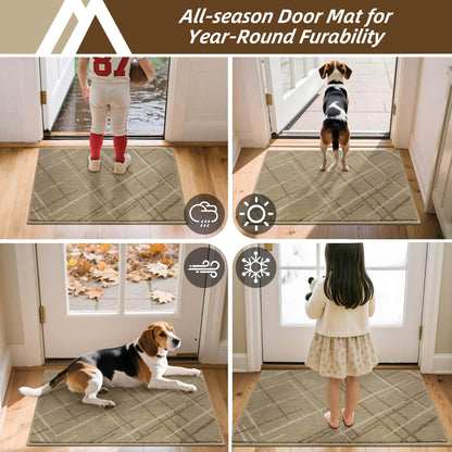 COSY HOMEER Front Door Mat Low Profile Non-Slip Doormat for Entryway, Absorbent Dirt Trapper Washable Entrance Mat, Sturdy Polyester Doormats (32"x20", Beige)